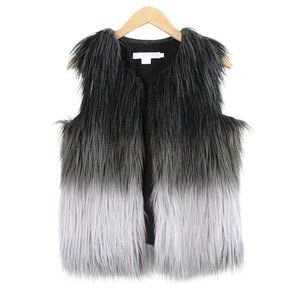 ABS Allen Schwartz Black Grey Ombre Fun Fur Vest